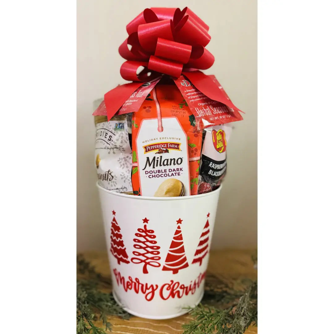 Small Merry Christmas Gift Tin Basket - Gourmet Treats & Festive Snacks