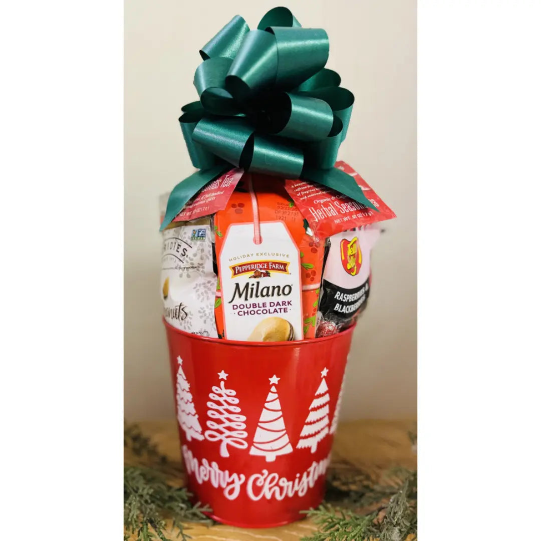 Small Merry Christmas Gift Tin Basket - Gourmet Treats & Festive Snacks