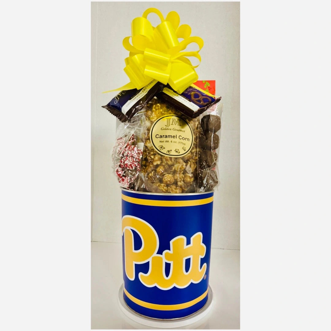 Pitt Panthers Gift Tin Basket - Savory or Sweet Snacks - Made in USA