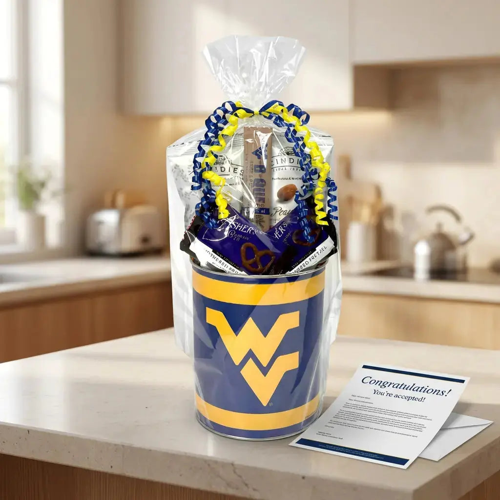 JGB Sports - Cesta de regalo metálica de los West Virginia Mountaineers - Hecha en Estados Unidos
