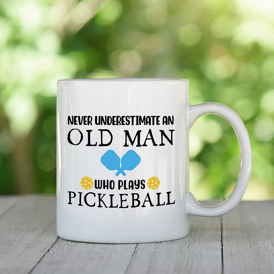 Old Man With a Pickleball Mug Funny Coffee Mug