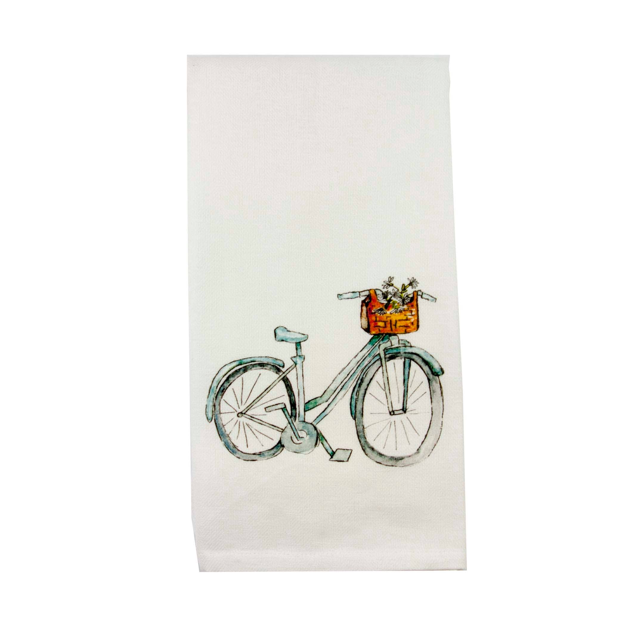 Blue Bicycle With Flowers Kitchen Towel