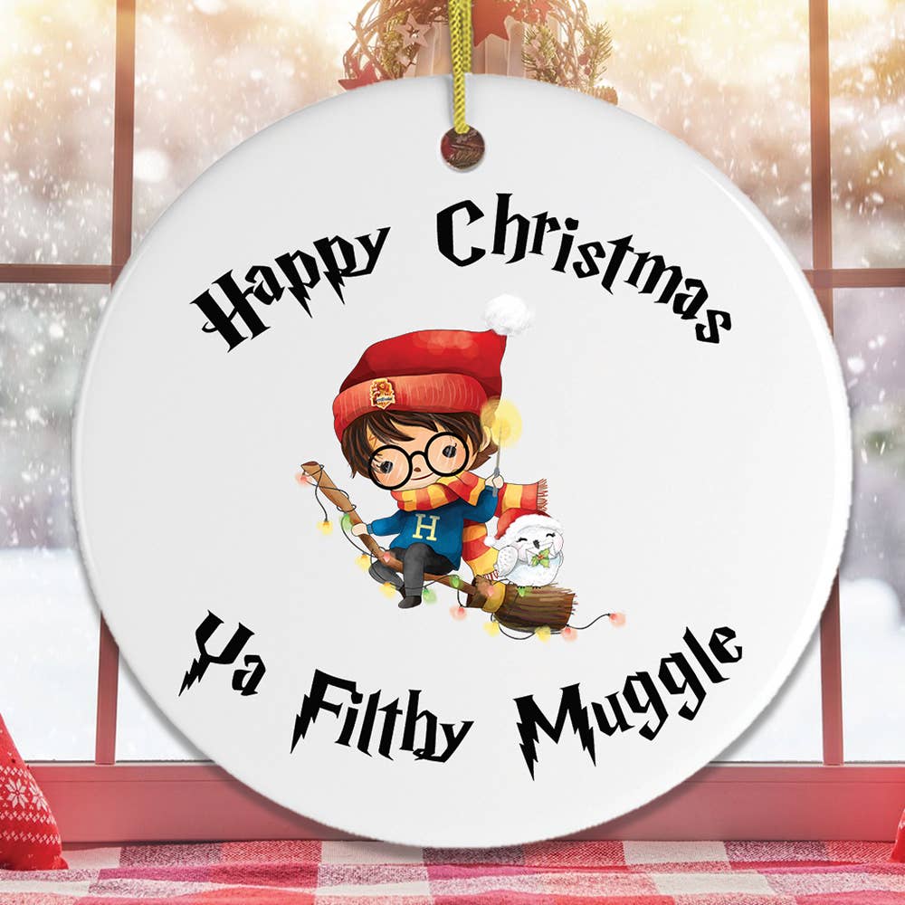 Happy Christmas Ya Filthy Muggle Ornament: Circle - Harry Potter - Clearance