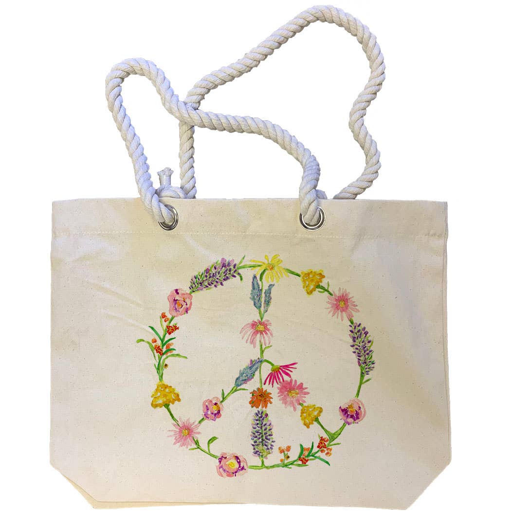 Peace Sign Flower Tote Bag