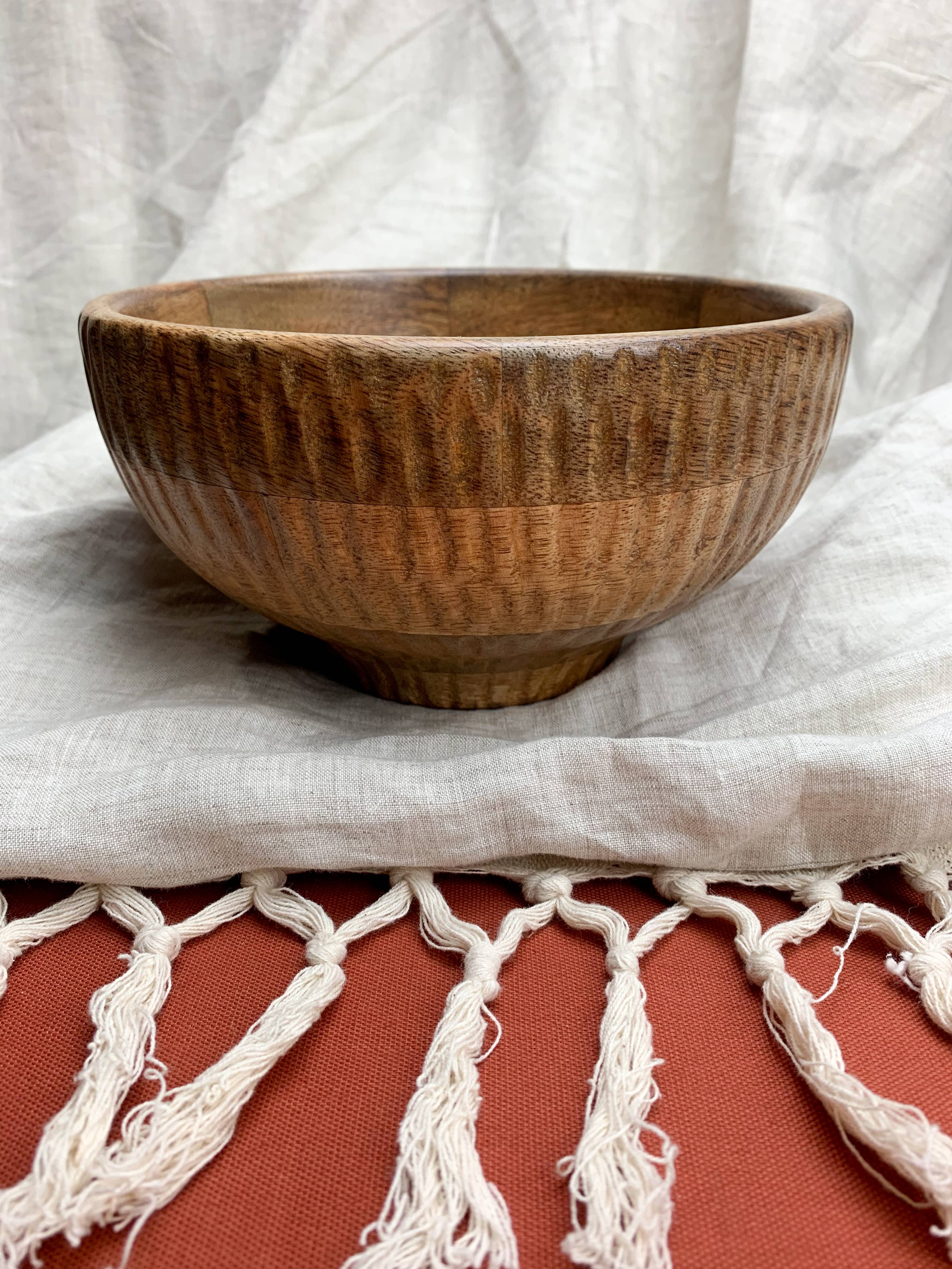 Textured Wood Footed Bowl Natural - Home Decor -Limited Supply