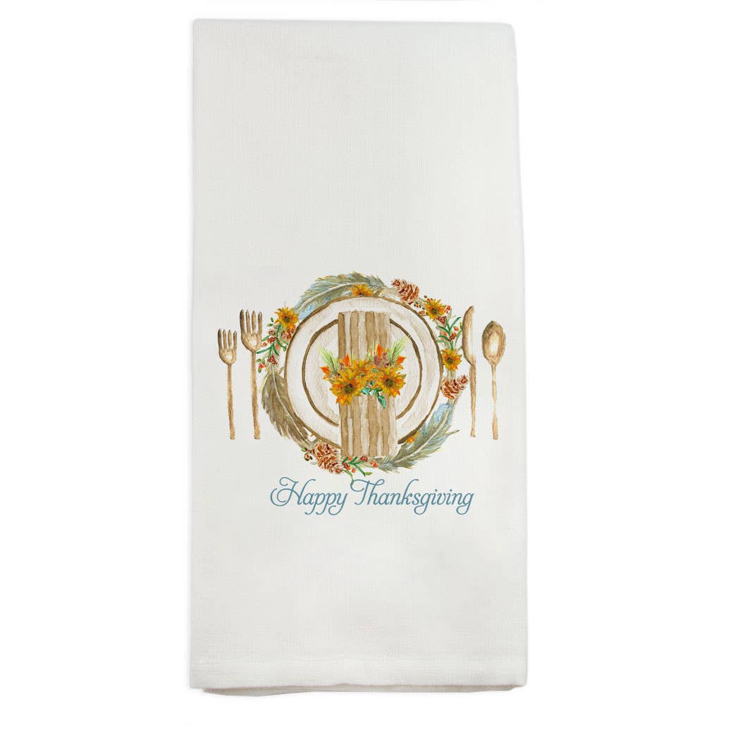 Fall Placesetting with Happy Thanksgiving Dish Towel - $15.00