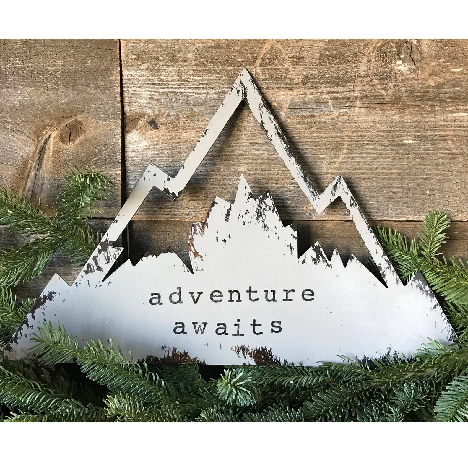 "Adventure Awaits" Mountain Shape Sign