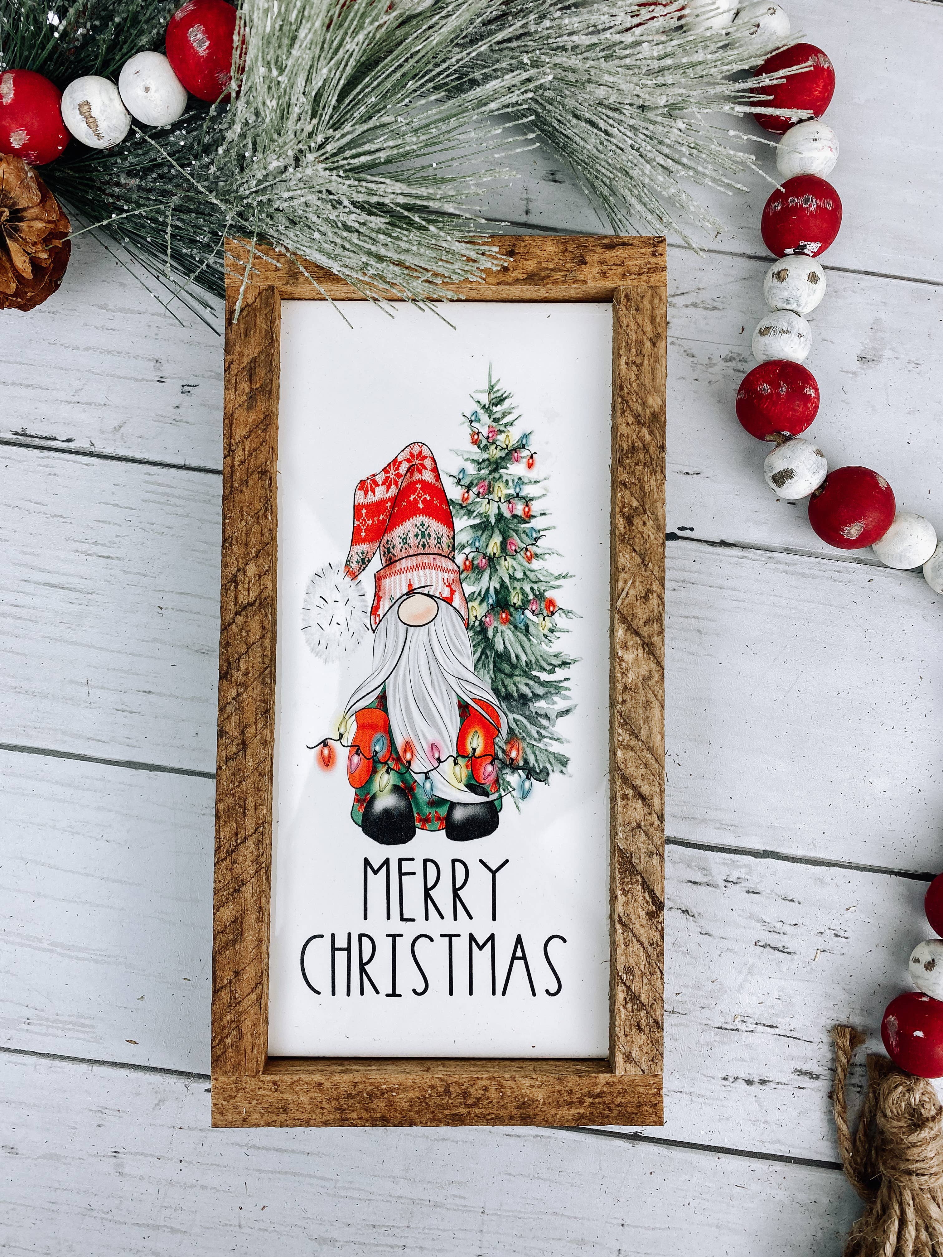Merry Christmas Gnome With Tree Subway Tile Sign