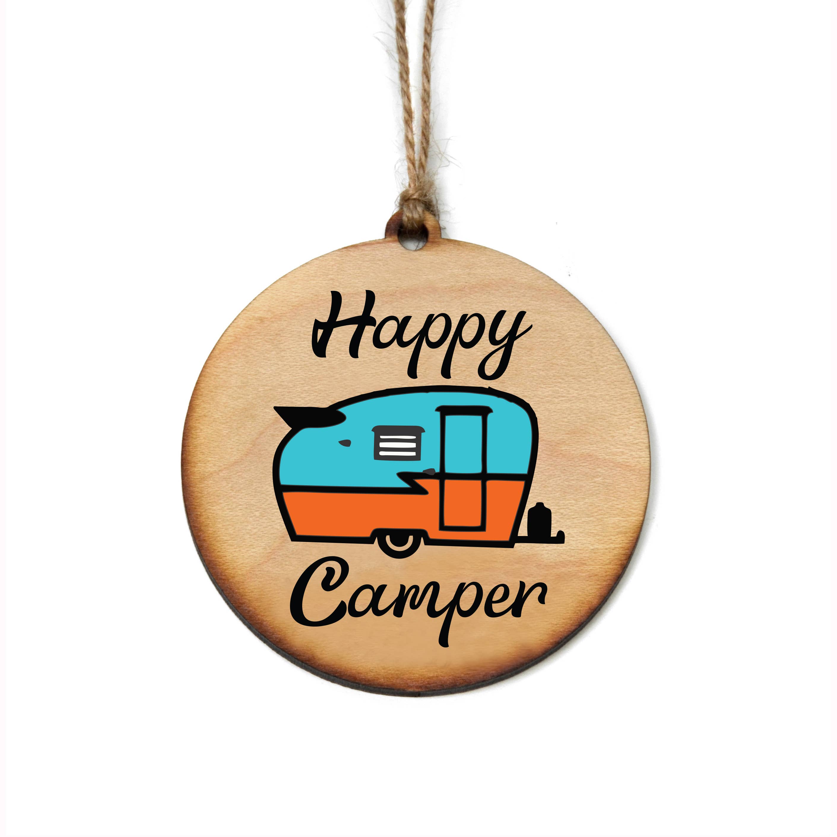 Happy Camper Wooden Christmas Ornaments