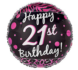 Happy 21St Birthday Balloon -Pink & Black