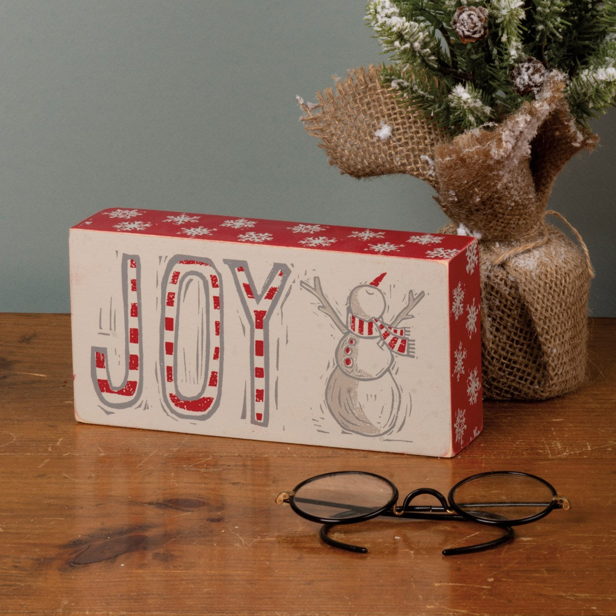 Joy ! Snowman Block Sign