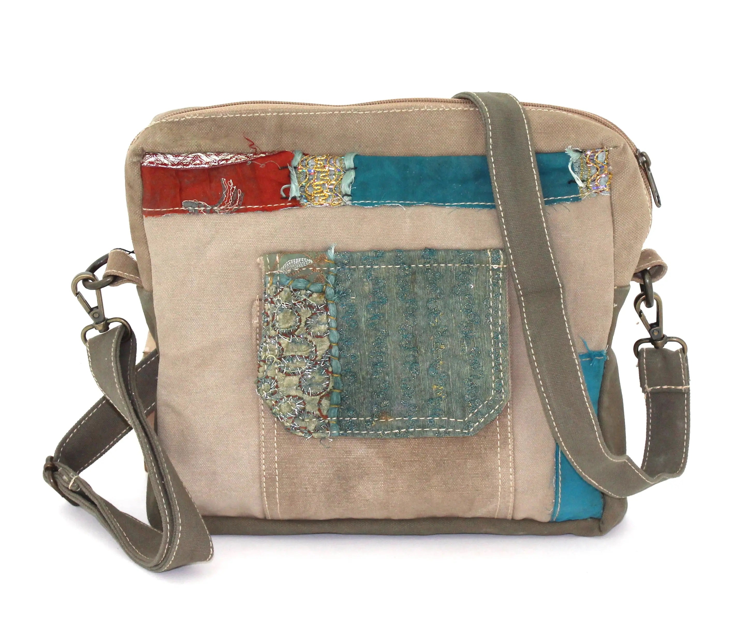 Recycled Military Tent With Vintage Fabric Crossbody