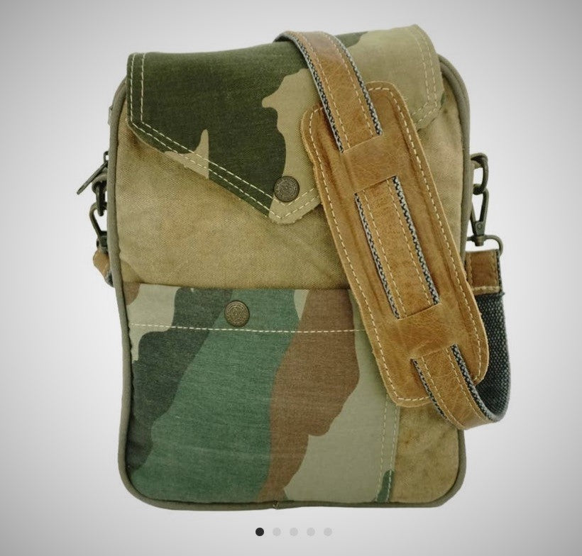 Camoflaged Recycled Military Tent Crossbody