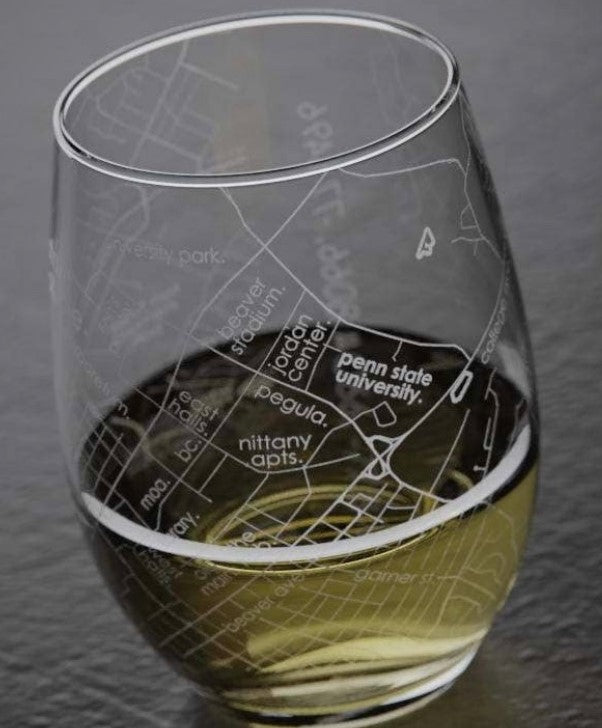Penn State Map Stemless Wine Glass
