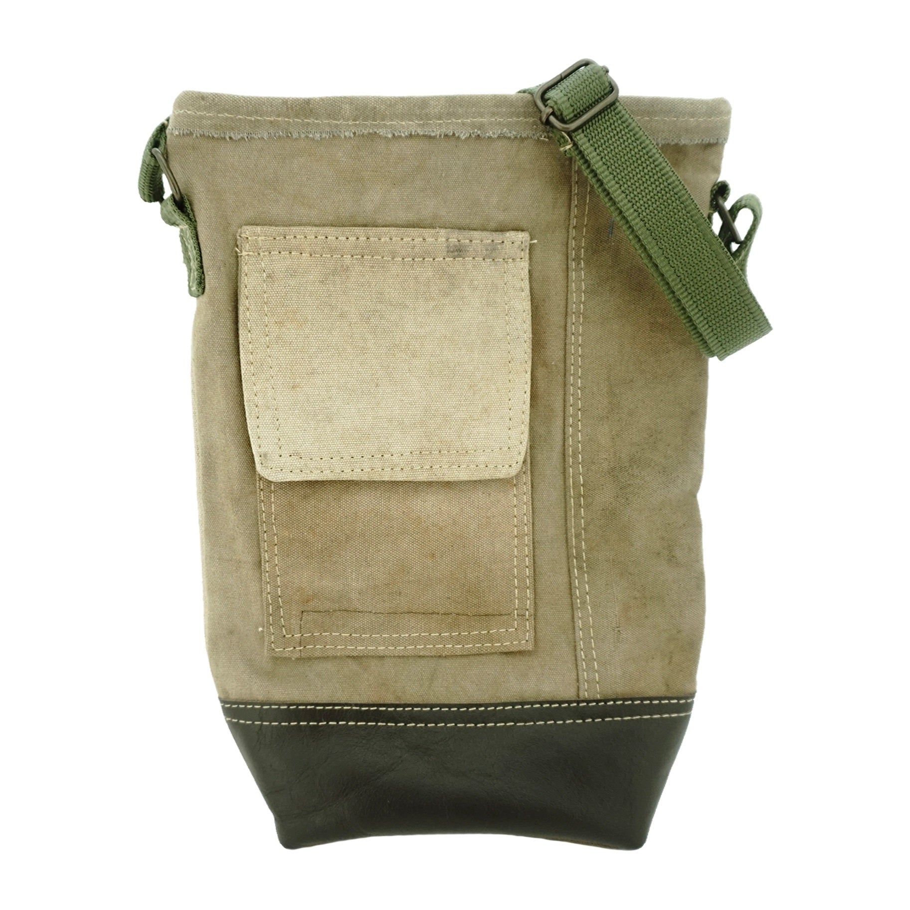 Leather and Recycled Military Tent Messenger Bag