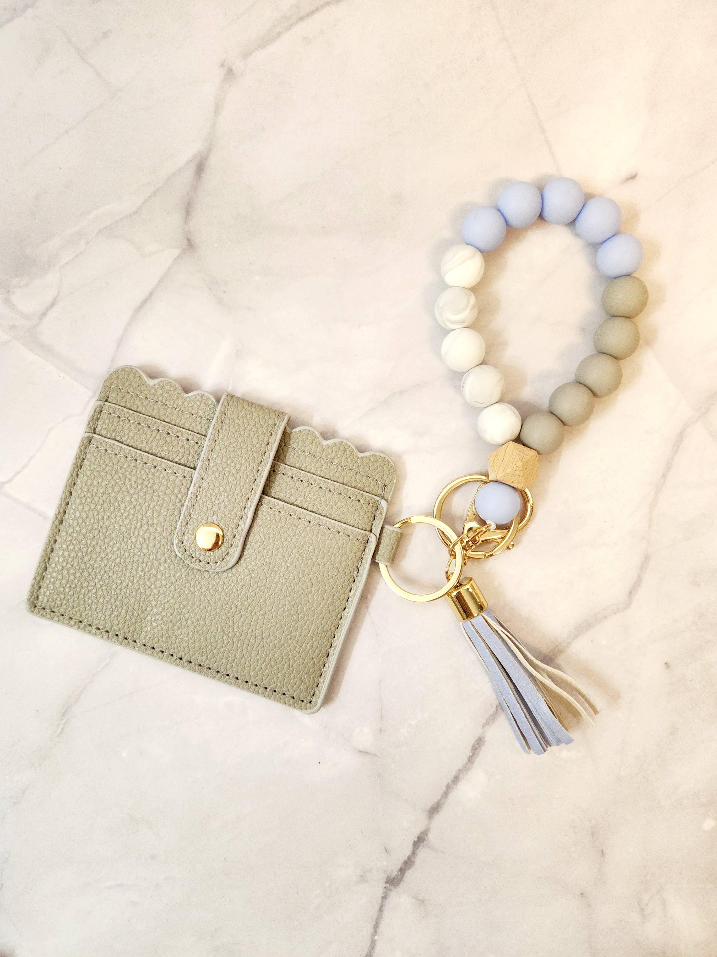 Wristlet & Wallet Set - minimal wallet - silicone beads - Gray