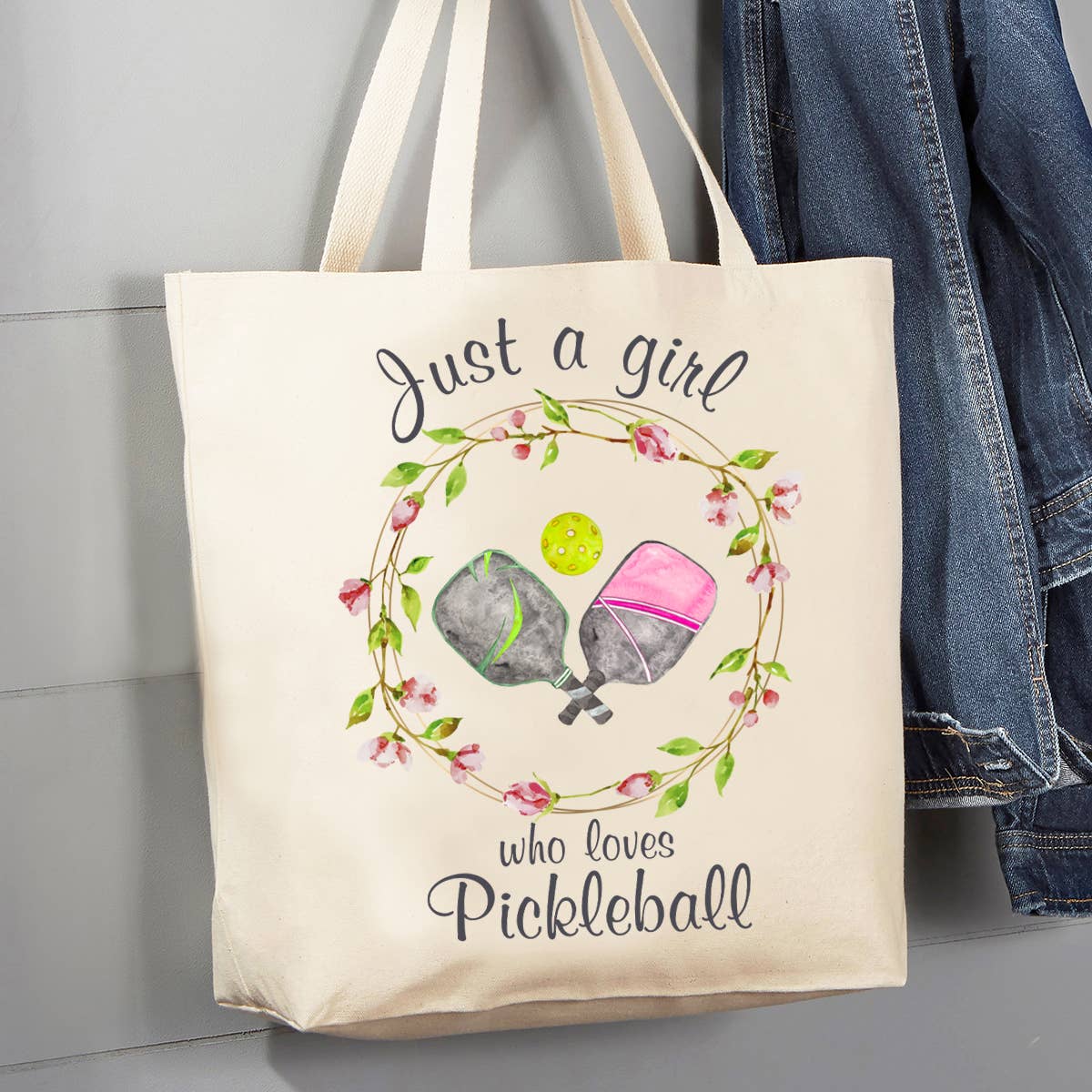 Just a Girl Who loves Pickleball 12 oz Canvas Tote Bag